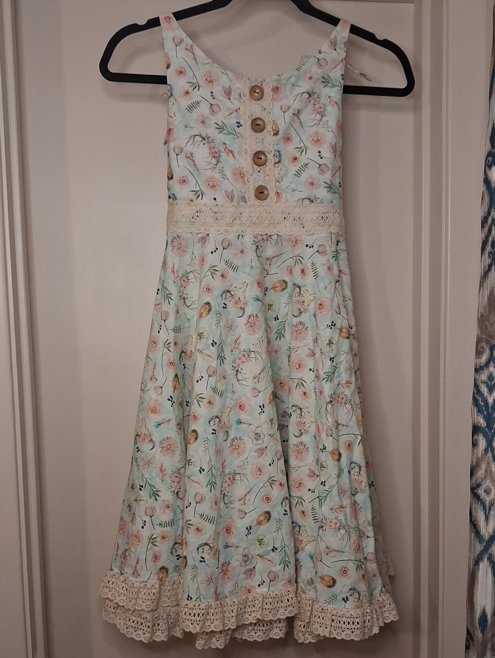 Boutique Girls Floral Button-Front Summer Dress - Mint with Pastel Flowers